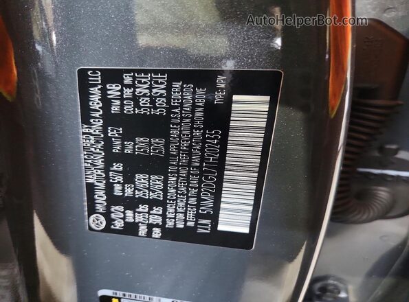 5NMP2DGL7TH202435 2026 HYUNDAI SANTA Gray Widok naklejki z numerem VIN