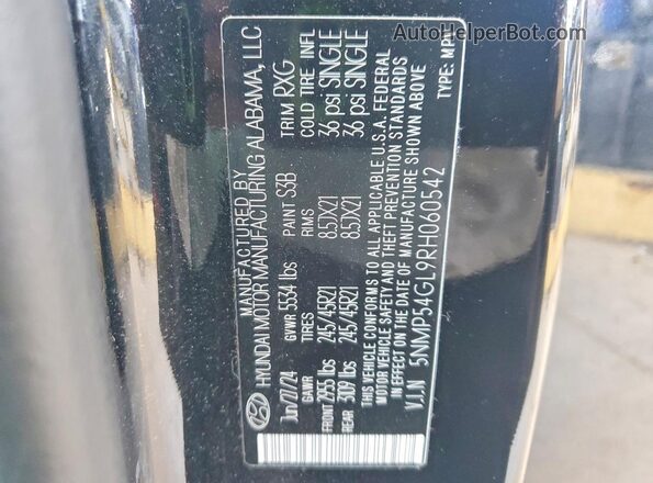 5NMP54GL9RH060542 2024 HYUNDAI SANTA Black Widok naklejki z numerem VIN