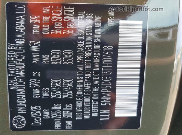 5NMP5DG13TH107618 2026 HYUNDAI SANTA Green VIN sticker view