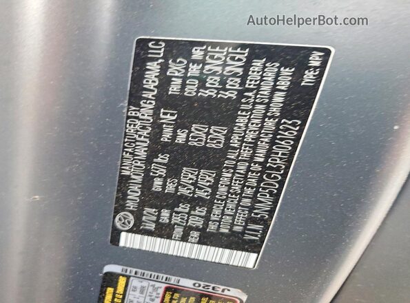 5NMP5DGL3RH061623 2024 HYUNDAI SANTA Gray Widok naklejki z numerem VIN