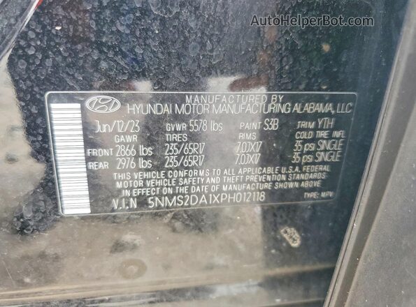 5NMS2DA1XPH012118 2023 HYUNDAI SANTA Черный Вид наклейки с VIN-кодом