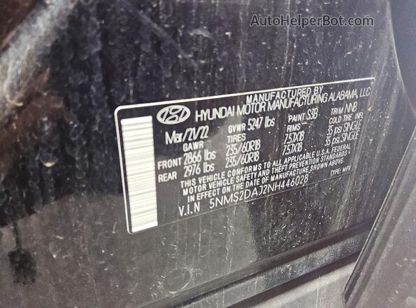 5NMS2DAJ2NH446028 2022 HYUNDAI SANTA Черный Вид наклейки с VIN-кодом