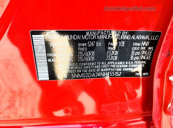 5NMS2DAJ4NH455152 2022 HYUNDAI SANTA Red სალონის 360-გრადუსიანი ხედი
