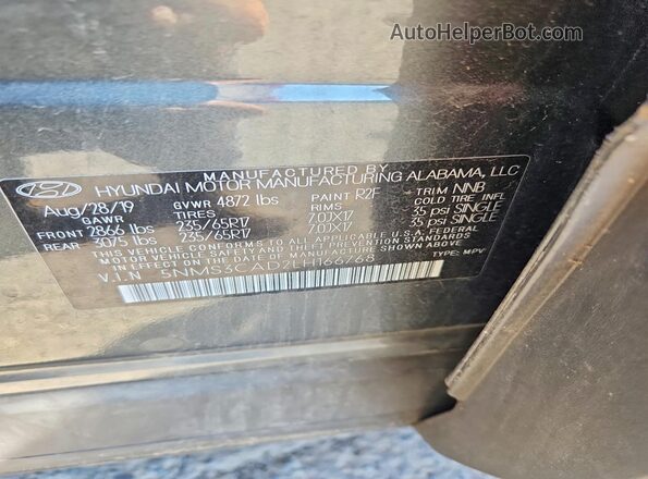 5NMS3CAD2LH166768 2020 HYUNDAI SANTA Серый Вид наклейки с VIN-кодом