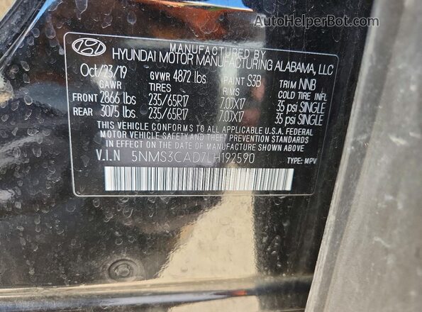 5NMS3CAD7LH192590 2020 HYUNDAI SANTA Черный Вид наклейки с VIN-кодом