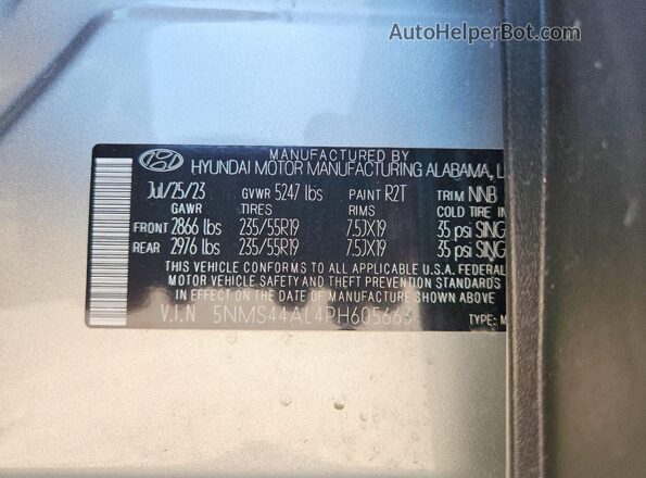 5NMS44AL4PH605663 2023 HYUNDAI SANTA Silver 360 interior view