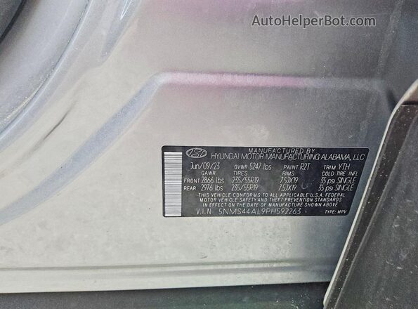 5NMS44AL9PH592263 2023 HYUNDAI SANTA Silver VIN sticker view
