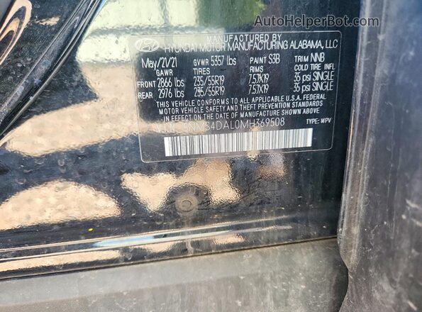 5NMS4DAL0MH369508 2021 HYUNDAI SANTA Black Vista de la etiqueta del VIN