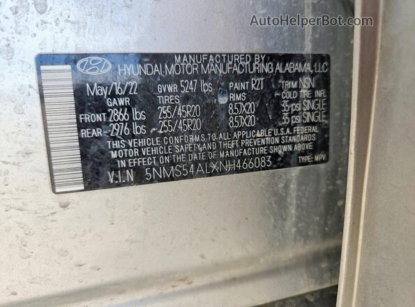 5NMS54ALXNH466083 2022 HYUNDAI SANTA Silver VIN sticker view