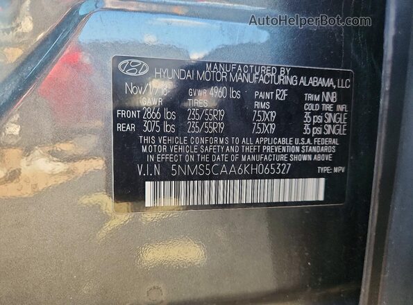 5NMS5CAA6KH065327 2019 HYUNDAI SANTA Black სალონის 360-გრადუსიანი ხედი