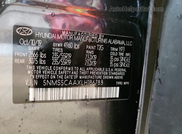 5NMS5CAAXLH186783 2020 HYUNDAI SANTA Gray Widok naklejki z numerem VIN