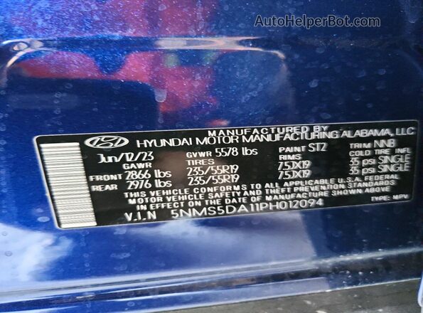 5NMS5DA11PH012094 2023 HYUNDAI SANTA Blue VIN sticker view