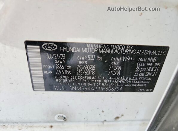 5NMS64AJ1PH606794 2023 HYUNDAI SANTA White სალონის 360-გრადუსიანი ხედი