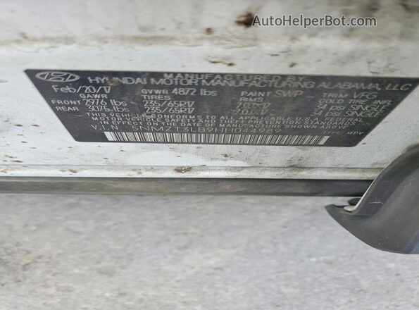 5NMZT3LB9HH044989 2017 HYUNDAI SANTA White Widok naklejki z numerem VIN