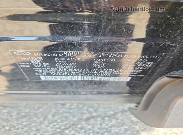 5NMZU3LB4JH097893 2018 HYUNDAI SANTA Black Vista de la etiqueta del VIN