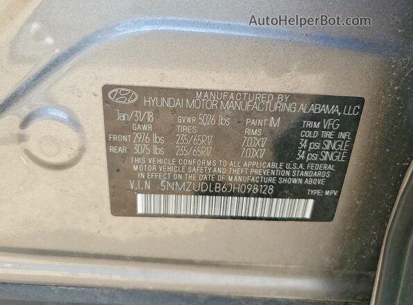5NMZUDLB6JH098128 2018 HYUNDAI SANTA Gray Engine compartment view