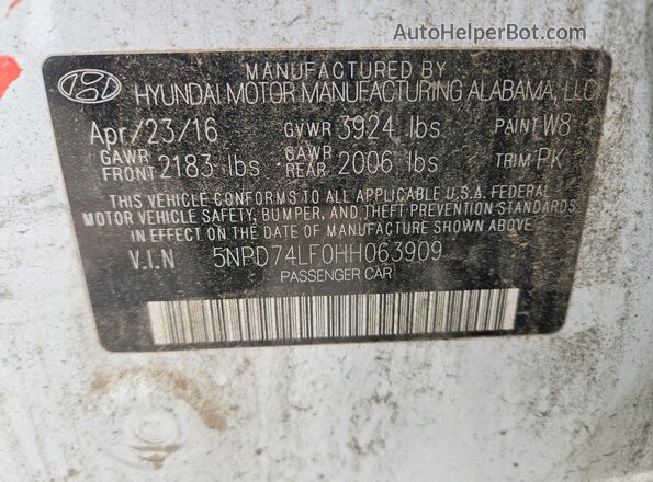 5NPD74LF0HH063909 2017 HYUNDAI ELANTRA White Vista del compartimento del motor