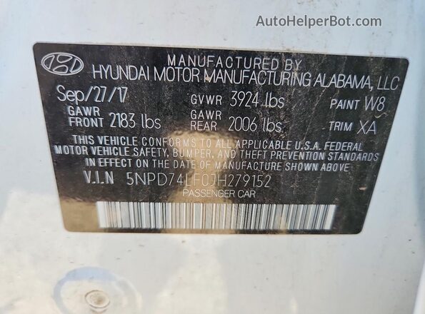 5NPD74LF0JH279152 2018 HYUNDAI ELANTRA White ძრავის განყოფილების ხედი