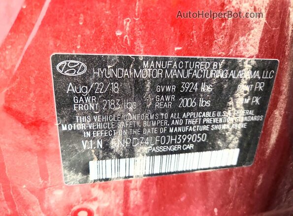 5NPD74LF0JH399050 2018 HYUNDAI ELANTRA Red Vista de la etiqueta del VIN