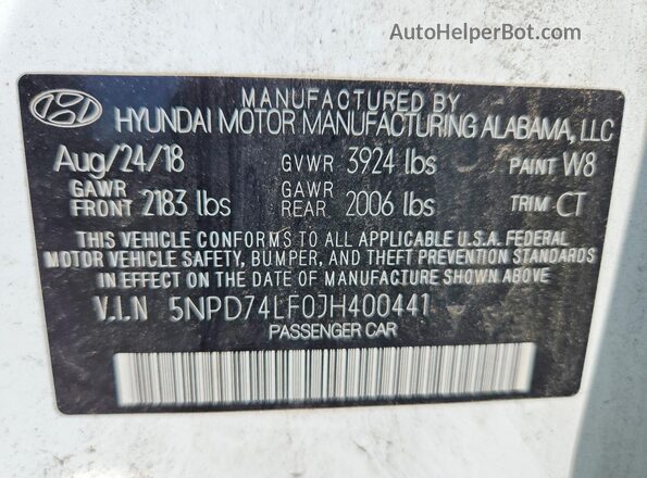 5NPD74LF0JH400441 2018 HYUNDAI ELANTRA White Engine compartment view