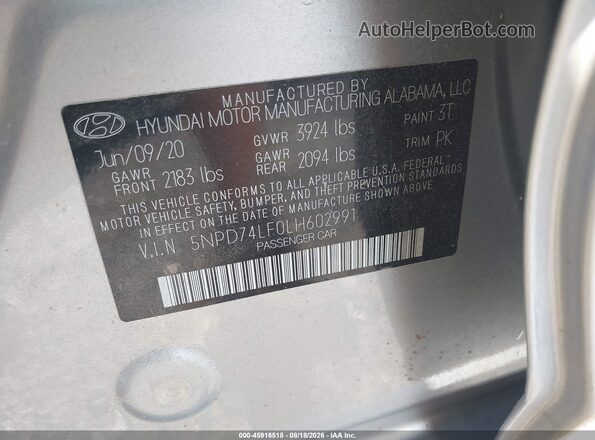 5NPD74LF0LH602991 2020 HYUNDAI ELANTRA Желто-коричневый Вид подкапотного пространства