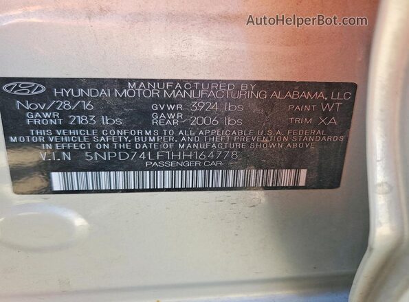 5NPD74LF1HH164778 2017 HYUNDAI ELANTRA Beige Вид підкапотного простору