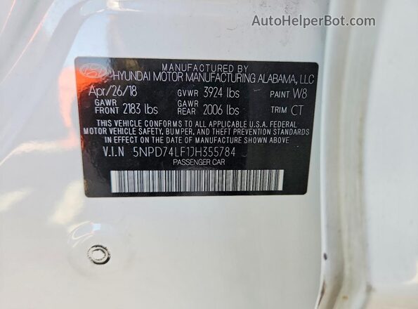 5NPD74LF1JH355784 2018 HYUNDAI ELANTRA White Вид підкапотного простору