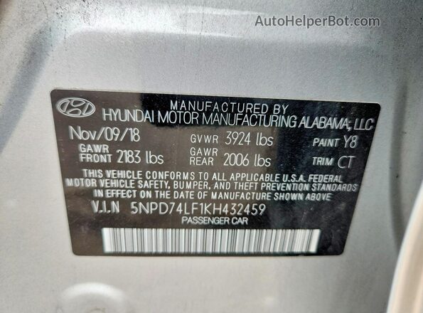 5NPD74LF1KH432459 2019 HYUNDAI ELANTRA Silver Вид підкапотного простору