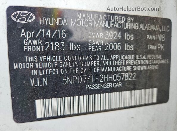 5NPD74LF2HH057822 2017 HYUNDAI ELANTRA White Vista del compartimento del motor