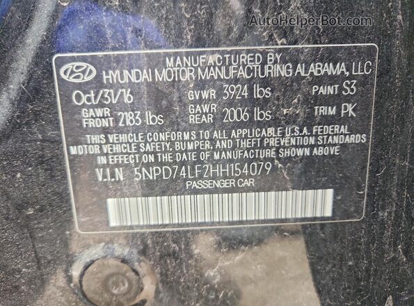 5NPD74LF2HH154079 2017 HYUNDAI ELANTRA Черный Вид подкапотного пространства