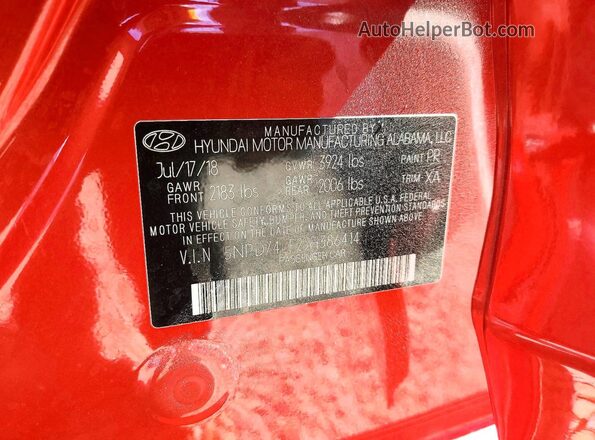 5NPD74LF2JH386414 2018 HYUNDAI ELANTRA Red Vista del compartimento del motor