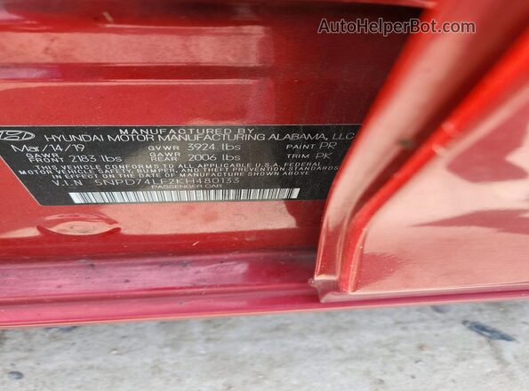 5NPD74LF2KH480133 2019 HYUNDAI ELANTRA Red Вид підкапотного простору