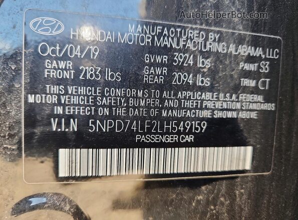 5NPD74LF2LH549159 2020 HYUNDAI ELANTRA Black Widok komory silnika