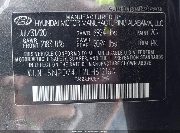 5NPD74LF2LH612163 2020 HYUNDAI ELANTRA Gray Вид підкапотного простору