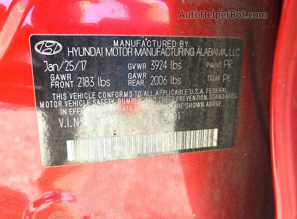 5NPD74LF3HH184501 2017 HYUNDAI ELANTRA Red Շարժիչի բաժամունքի տեսք