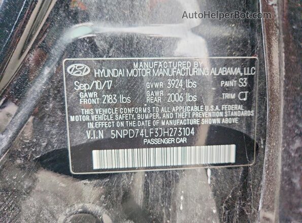 5NPD74LF3JH273104 2018 HYUNDAI ELANTRA Black VIN կոդի պիտակի տեսք