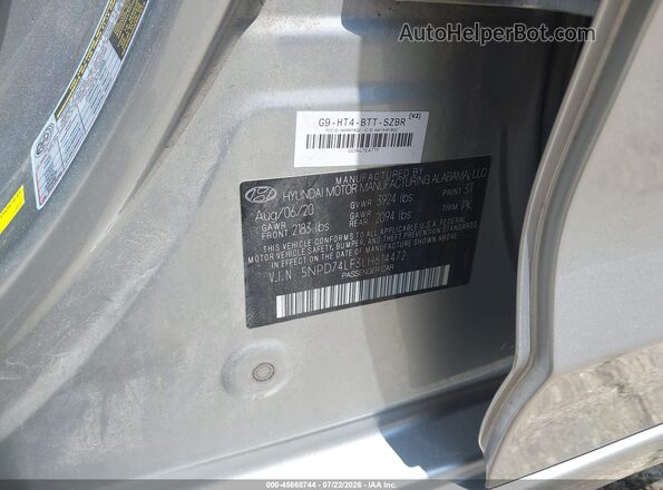 5NPD74LF3LH614472 2020 HYUNDAI ELANTRA Серый Вид подкапотного пространства