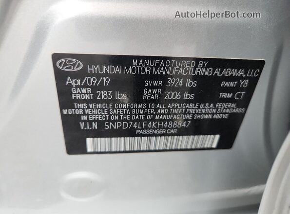 5NPD74LF4KH488847 2019 HYUNDAI ELANTRA Silver Engine compartment view