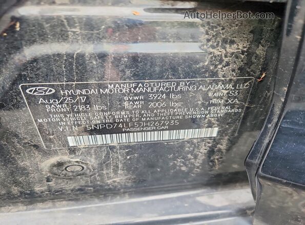 5NPD74LF5JH267935 2018 HYUNDAI ELANTRA Черный Вид подкапотного пространства