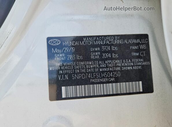 5NPD74LF5LH504250 2020 HYUNDAI ELANTRA White Widok komory silnika