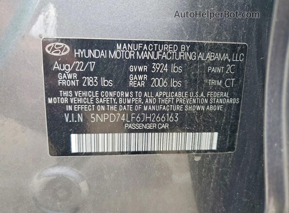 5NPD74LF6JH266163 2018 HYUNDAI ELANTRA Gray Շարժիչի բաժամունքի տեսք