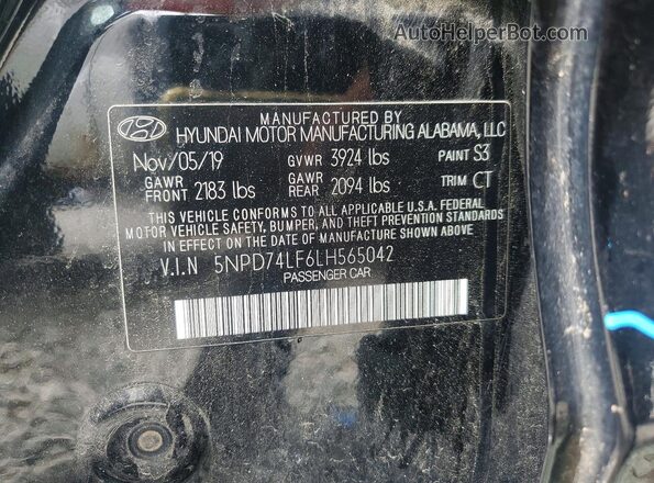 5NPD74LF6LH565042 2020 HYUNDAI ELANTRA Black ძრავის განყოფილების ხედი