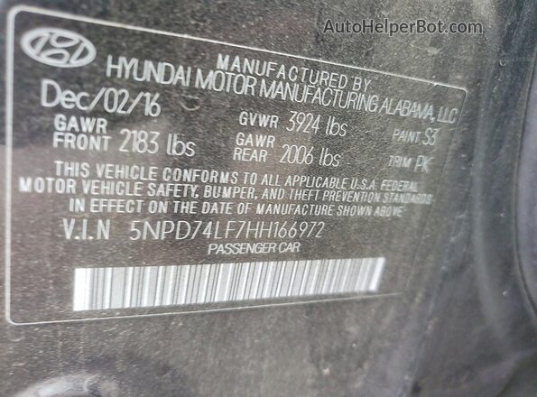 5NPD74LF7HH166972 2017 HYUNDAI ELANTRA Black Engine compartment view