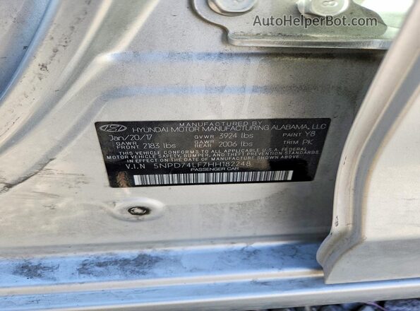 5NPD74LF7HH182248 2017 HYUNDAI ELANTRA Silver Вид наклейки з VIN-кодом