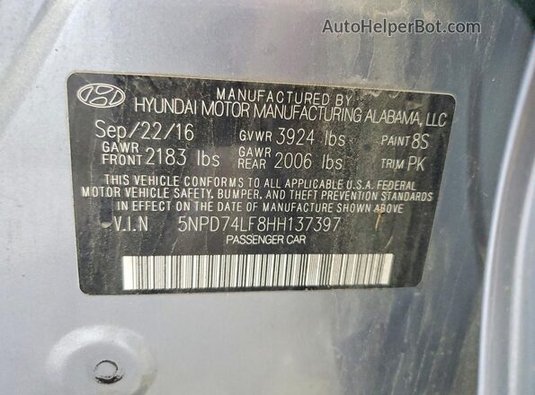 5NPD74LF8HH137397 2017 HYUNDAI ELANTRA Silver ძრავის განყოფილების ხედი