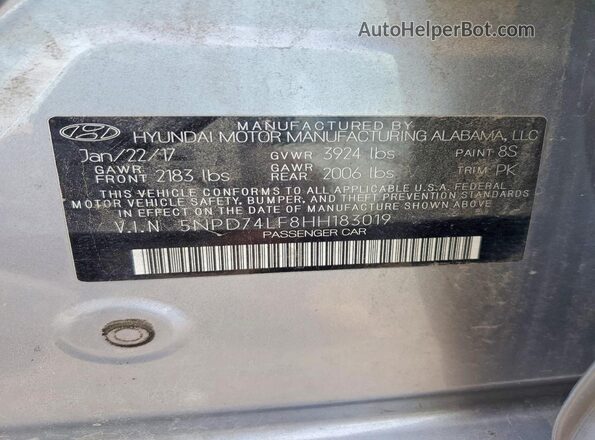 5NPD74LF8HH183019 2017 HYUNDAI ELANTRA Silver Widok komory silnika