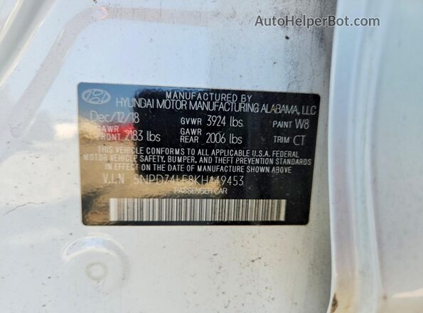 5NPD74LF8KH449453 2019 HYUNDAI ELANTRA White Շարժիչի բաժամունքի տեսք