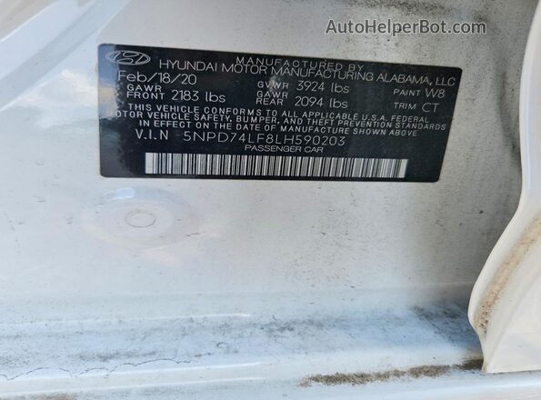 5NPD74LF8LH590203 2020 HYUNDAI ELANTRA Белый Вид наклейки с VIN-кодом