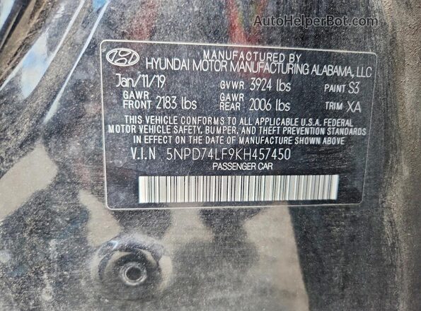 5NPD74LF9KH457450 2019 HYUNDAI ELANTRA Black Engine compartment view