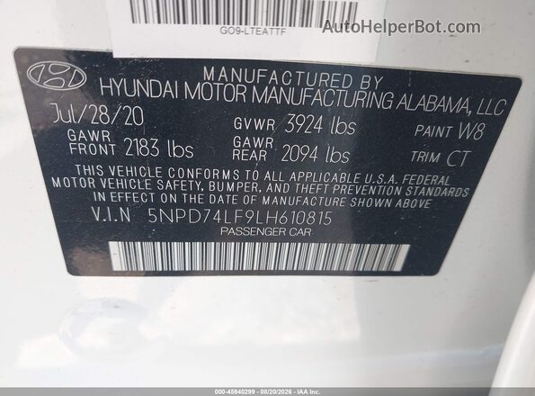 5NPD74LF9LH610815 2020 HYUNDAI ELANTRA White Vista del compartimento del motor